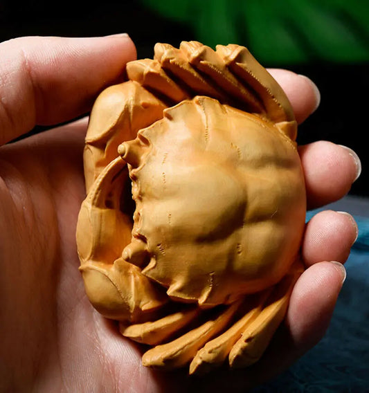 7.8*5.5*3.2 CM Hand Carved Boxwood Figurine :Vivid Crab Animal Statue Home Decor- JX022