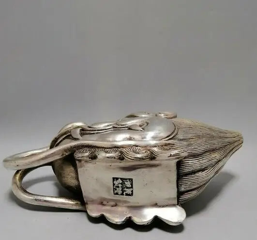 7.87"Exquisite Chinese Pure copper silvering Seiko Dragon head Teapot wine pot