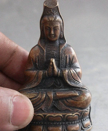 7 CM Chinese Bronze Kwan-yin Guan Yin Boddhisattva Goddess Buddha Statue