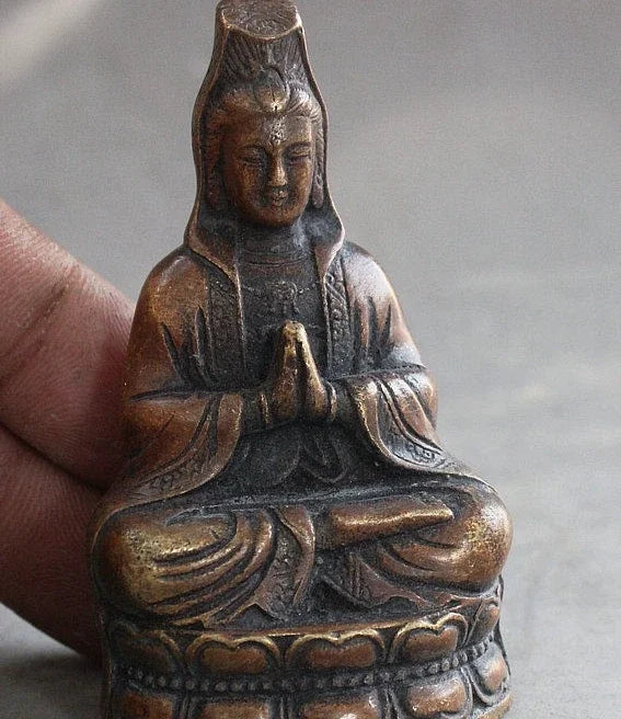 7 CM Chinese Bronze Kwan-yin Guan Yin Boddhisattva Goddess Buddha Statue