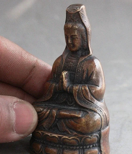 7 CM Chinese Bronze Kwan-yin Guan Yin Boddhisattva Goddess Buddha Statue
