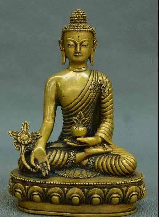 7" China Tibetan Buddhism Temple Bronze Menla Medicine Buddha medical God Statue