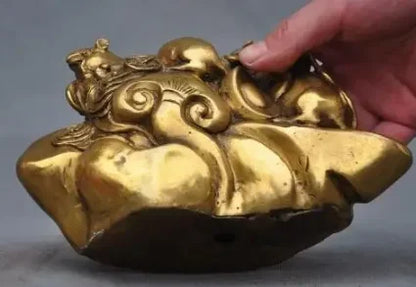 7" Chinese fengshui brass 5 mouses five mice transport wealh money lucky statue