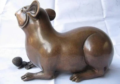 7 Chinese superb Pure Red Bronze Copper Carved lovely mouse Eat pinecone Statue