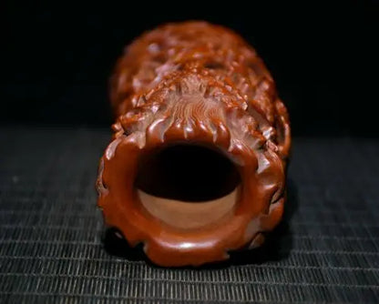 7" Collect China Box-Wood Hand Carving Animal Dragon Grain Brush Pot Staue