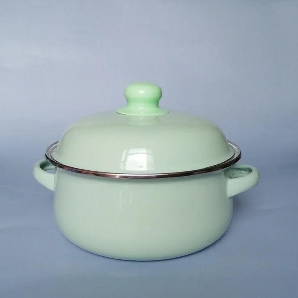 7 Inches Thicken Double Ears Stew Pot 1.5L Porcelain Enameled Soup Bowl With Lid Instant Noodle Bowl Induction Cooker Pot