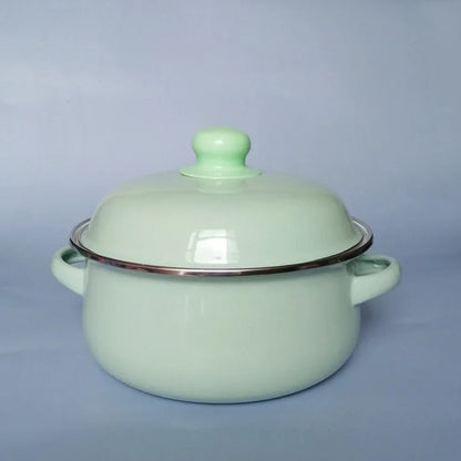 7 Inches Thicken Double Ears Stew Pot 1.5L Porcelain Enameled Soup Bowl With Lid Instant Noodle Bowl Induction Cooker Pot