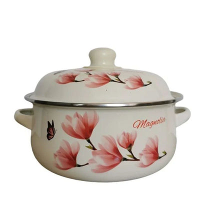 7 Inches Thicken Double Ears Stew Pot 1.5L Porcelain Enameled Soup Bowl With Lid Instant Noodle Bowl Induction Cooker Pot