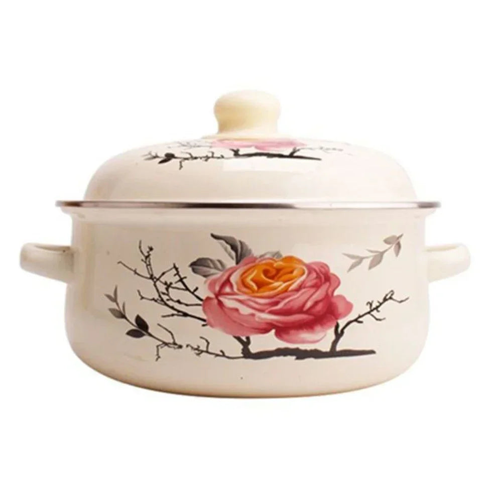 7 Inches Thicken Double Ears Stew Pot 1.5L Porcelain Enameled Soup Bowl With Lid Instant Noodle Bowl Induction Cooker Pot