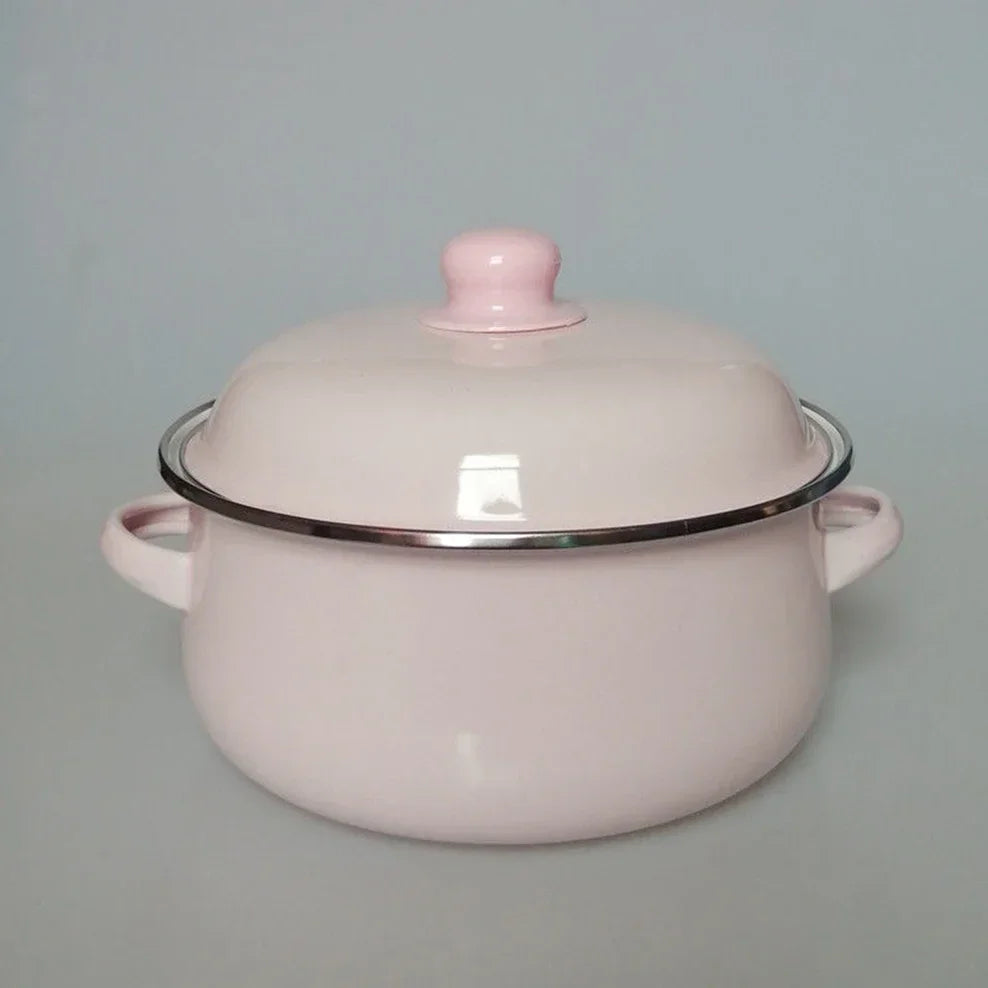 7 Inches Thicken Double Ears Stew Pot 1.5L Porcelain Enameled Soup Bowl With Lid Instant Noodle Bowl Induction Cooker Pot