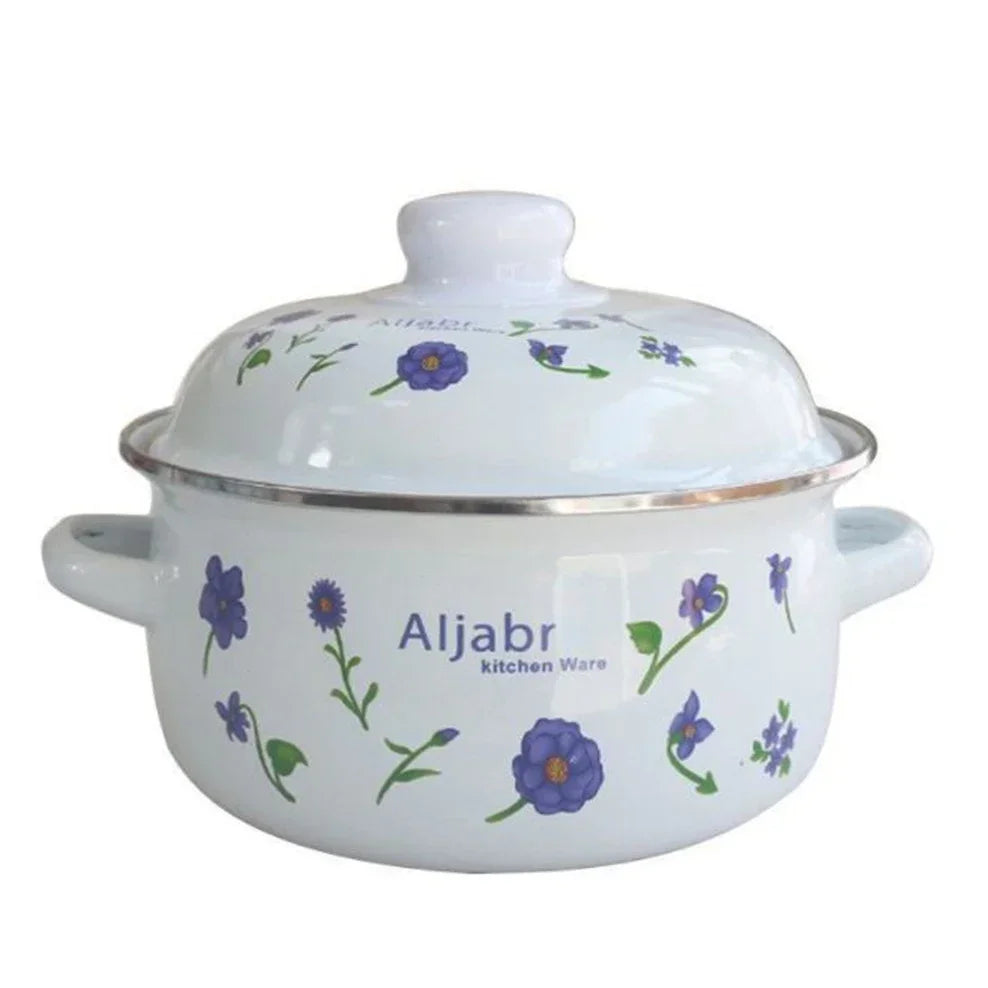 7 Inches Thicken Double Ears Stew Pot 1.5L Porcelain Enameled Soup Bowl With Lid Instant Noodle Bowl Induction Cooker Pot