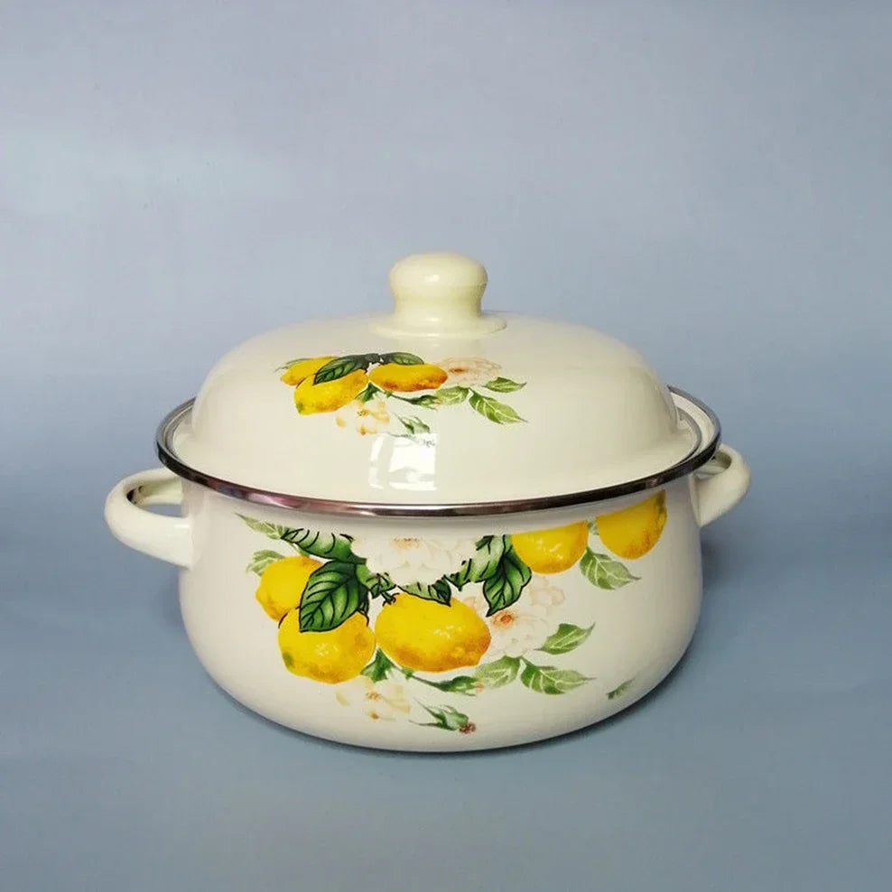 7 Inches Thicken Double Ears Stew Pot 1.5L Porcelain Enameled Soup Bowl With Lid Instant Noodle Bowl Induction Cooker Pot
