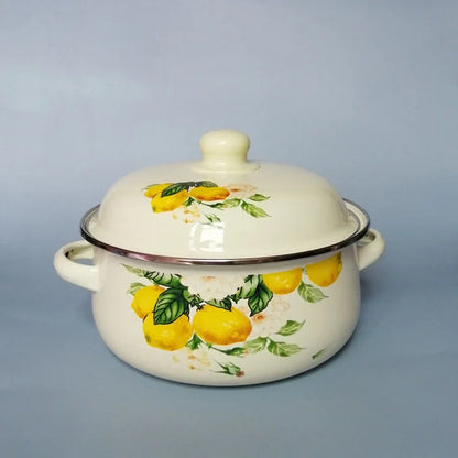 7 Inches Thicken Double Ears Stew Pot 1.5L Porcelain Enameled Soup Bowl With Lid Instant Noodle Bowl Induction Cooker Pot