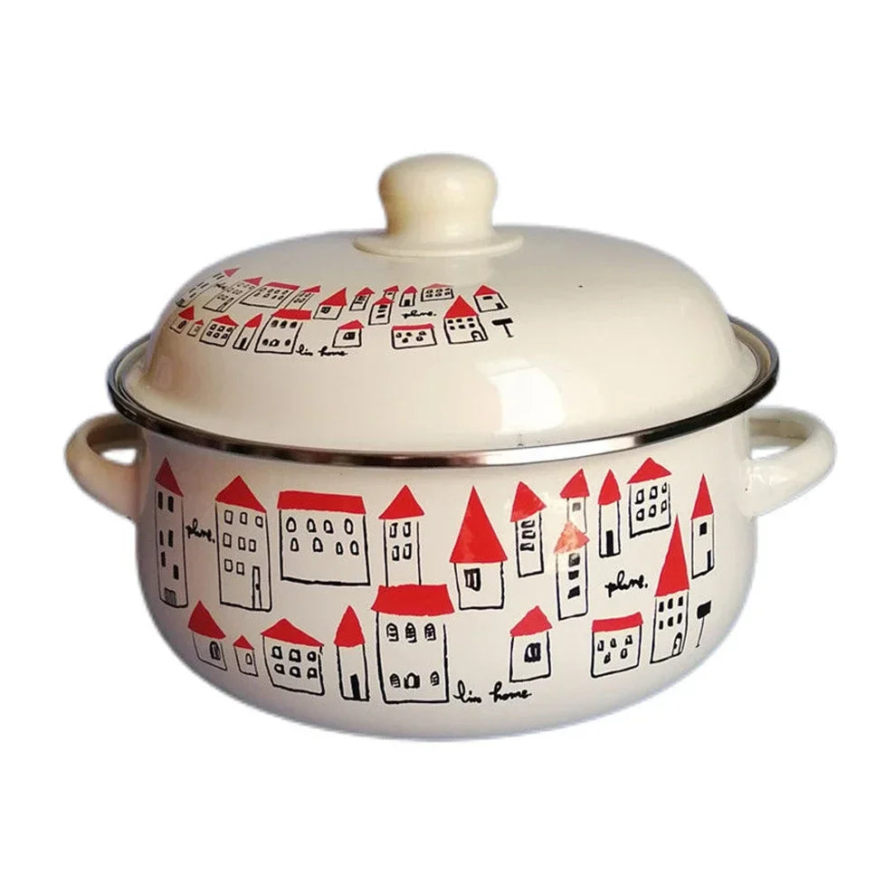 7 Inches Thicken Double Ears Stew Pot 1.5L Porcelain Enameled Soup Bowl With Lid Instant Noodle Bowl Induction Cooker Pot