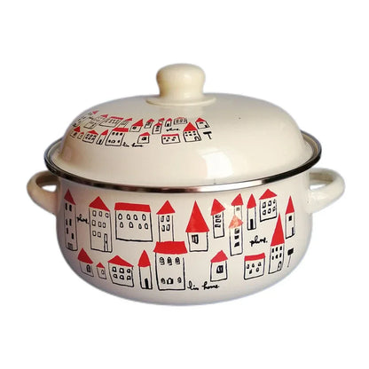 7 Inches Thicken Double Ears Stew Pot 1.5L Porcelain Enameled Soup Bowl With Lid Instant Noodle Bowl Induction Cooker Pot