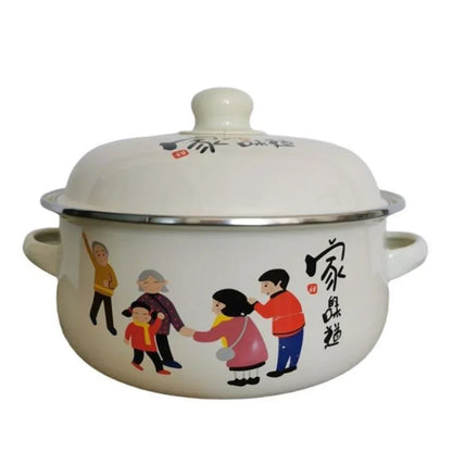 7 Inches Thicken Double Ears Stew Pot 1.5L Porcelain Enameled Soup Bowl With Lid Instant Noodle Bowl Induction Cooker Pot