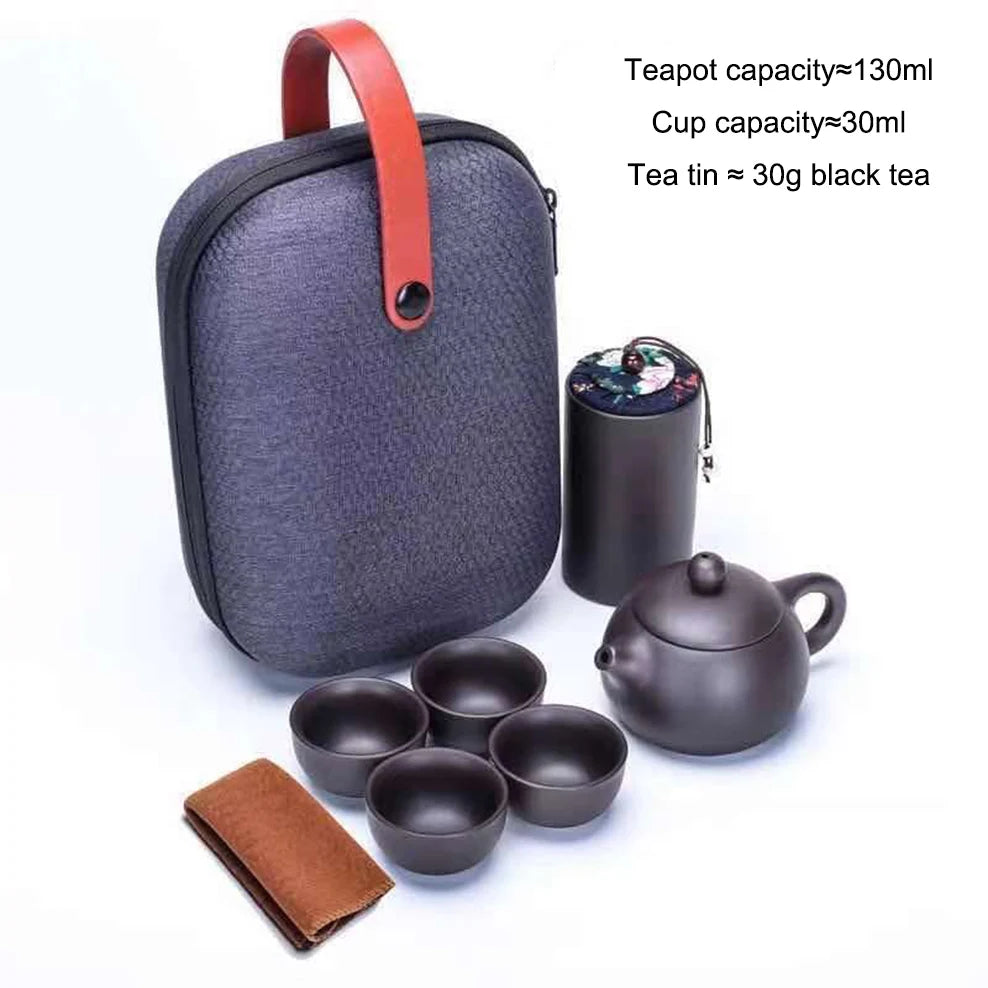 7 PC-Set Purple Clay Travel Tea Set One Teapot Four Cups Car Make Tea Pot Teaware WithTea Tins Portable Kung Fu Tea Set For Gift