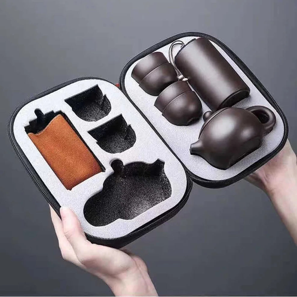7 PC-Set Purple Clay Travel Tea Set One Teapot Four Cups Car Make Tea Pot Teaware WithTea Tins Portable Kung Fu Tea Set For Gift