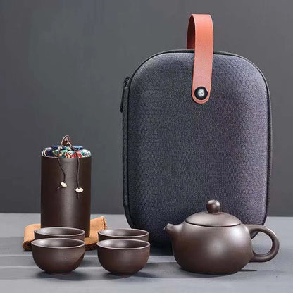 7 PC-Set Purple Clay Travel Tea Set One Teapot Four Cups Car Make Tea Pot Teaware WithTea Tins Portable Kung Fu Tea Set For Gift