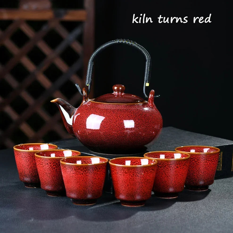 7 PCS/Set Ceramic Tea Set 700ML Kiln Change Color Teapot With Handle 150ML Tea Cup Health Ceramics Tea Pot