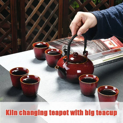 7 PCS/Set Ceramic Tea Set 700ML Kiln Change Color Teapot With Handle 150ML Tea Cup Health Ceramics Tea Pot