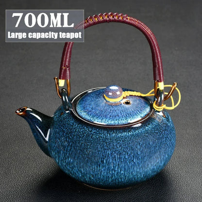 7 PCS/Set Ceramic Tea Set 700ML Kiln Change Color Teapot With Handle 150ML Tea Cup Health Ceramics Tea Pot