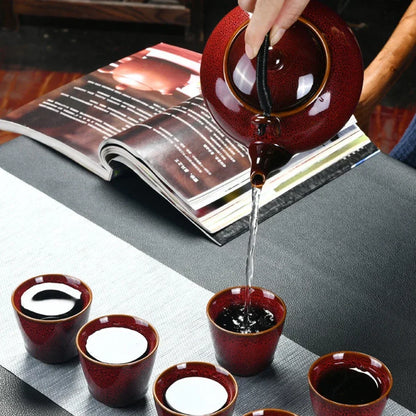 7 PCS/Set Ceramic Tea Set 700ML Kiln Change Color Teapot With Handle 150ML Tea Cup Health Ceramics Tea Pot