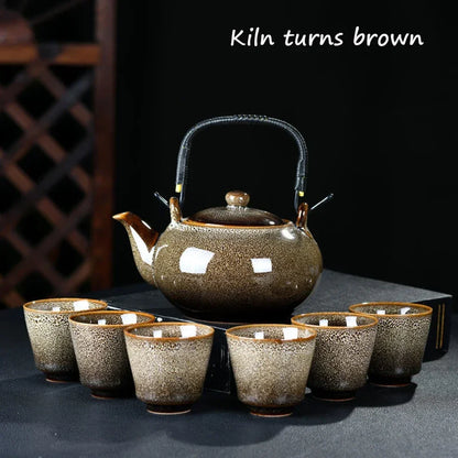 7 PCS/Set Ceramic Tea Set 700ML Kiln Change Color Teapot With Handle 150ML Tea Cup Health Ceramics Tea Pot