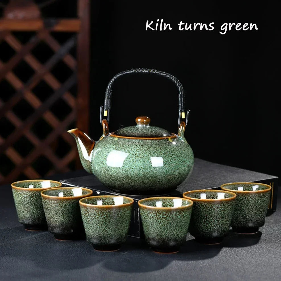 7 PCS/Set Ceramic Tea Set 700ML Kiln Change Color Teapot With Handle 150ML Tea Cup Health Ceramics Tea Pot