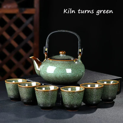 7 PCS/Set Ceramic Tea Set 700ML Kiln Change Color Teapot With Handle 150ML Tea Cup Health Ceramics Tea Pot