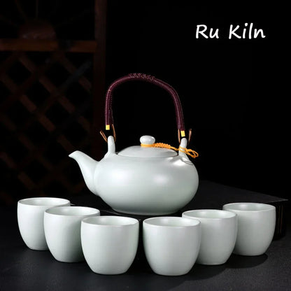 7 PCS/Set Ceramic Tea Set 700ML Kiln Change Color Teapot With Handle 150ML Tea Cup Health Ceramics Tea Pot