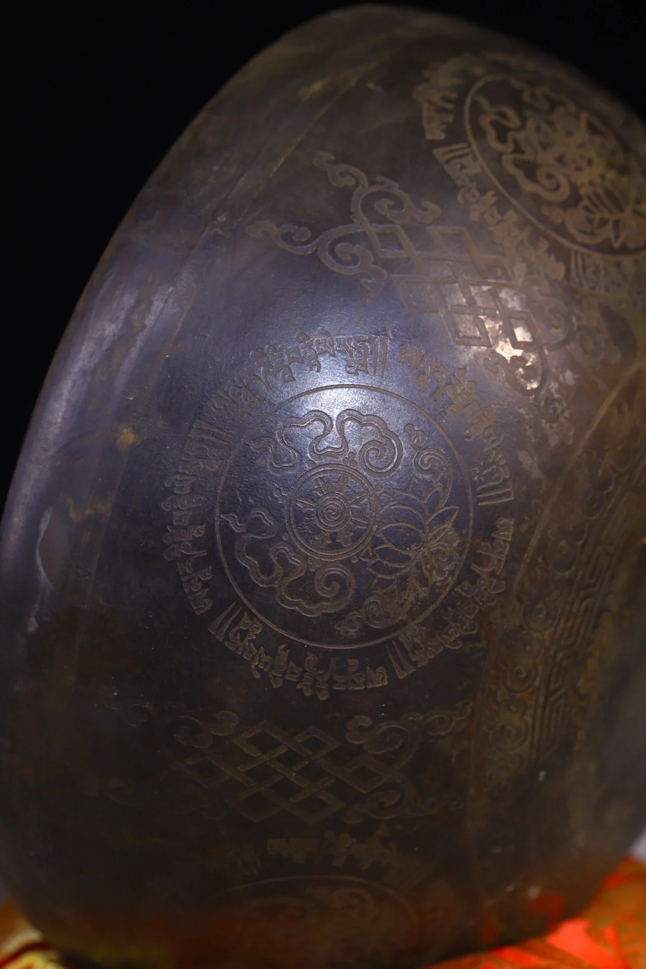 7"Tibet Temple Collection Old Bronze Cinnabar Amitayus Buddha music Bowl Prayer Wheel Bowl Amulet Dharma Worship Hall Town house