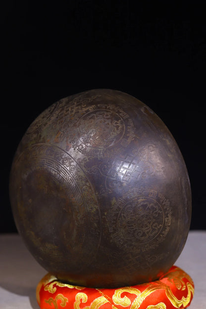 7"Tibet Temple Collection Old Bronze Cinnabar Amitayus Buddha music Bowl Prayer Wheel Bowl Amulet Dharma Worship Hall Town house