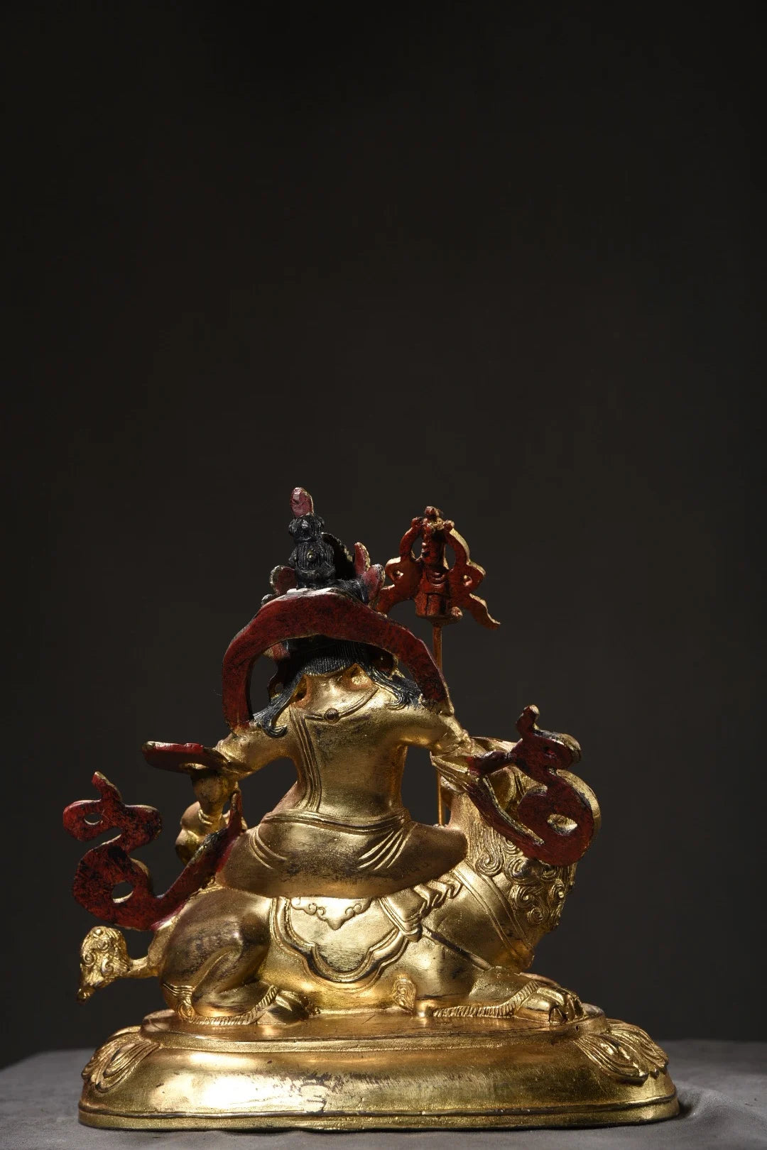 7"Tibet Temple Collection Old Bronze Cinnabar Mud gold Face painting Vaisravana Treasure King Buddha Worship Hall Town house