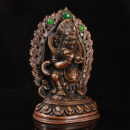 7"Tibet Temple Collection Old Bronze Mosaic Gem Turquoise Mahakala Buddha Backlight  Lotus Platform Worship Hall  Town house