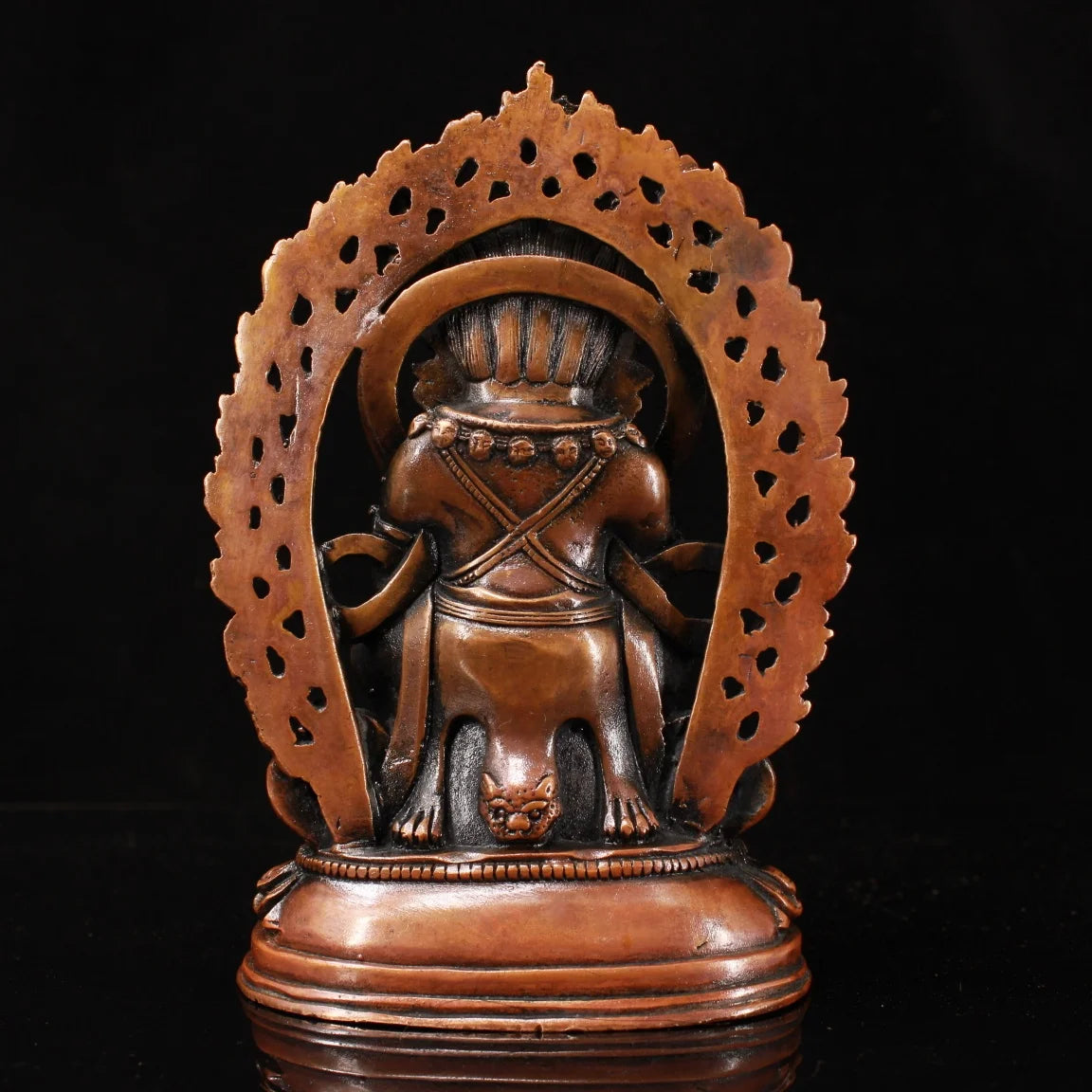 7"Tibet Temple Collection Old Bronze Mosaic Gem Turquoise Mahakala Buddha Backlight  Lotus Platform Worship Hall  Town house