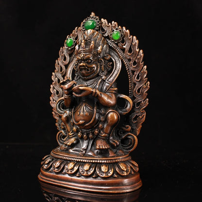 7"Tibet Temple Collection Old Bronze Mosaic Gem Turquoise Mahakala Buddha Backlight  Lotus Platform Worship Hall  Town house