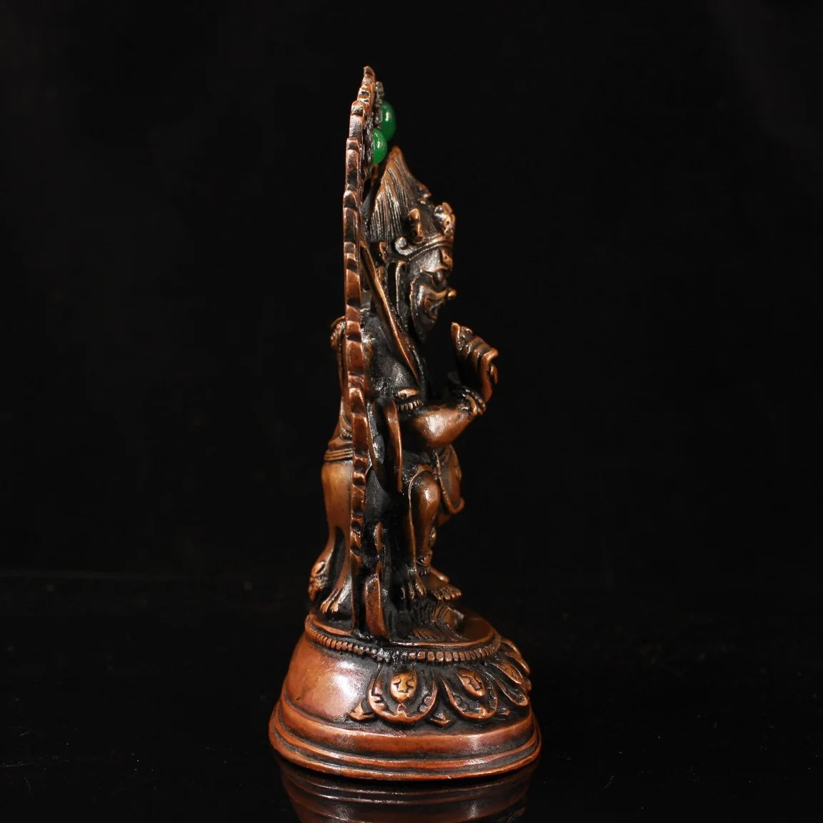 7"Tibet Temple Collection Old Bronze Mosaic Gem Turquoise Mahakala Buddha Backlight  Lotus Platform Worship Hall  Town house