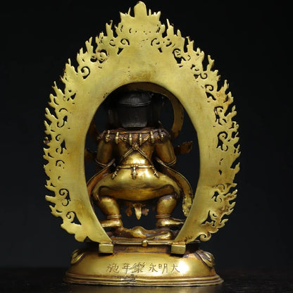 7"Tibet Temple Collection Old Purple Bronze Gilded genuine gold Cinnabar Mahakala Buddha Backlight Worship Hall Town house