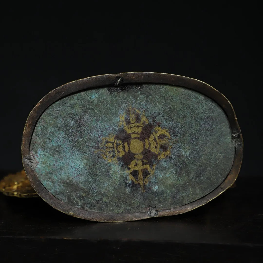7"Tibet Temple Collection Old Purple Bronze Gilded genuine gold Cinnabar Mahakala Buddha Backlight Worship Hall Town house