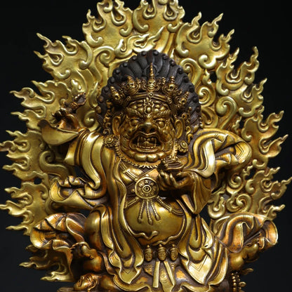 7"Tibet Temple Collection Old Purple Bronze Gilded genuine gold Cinnabar Vajrapani Buddha Backlight Worship Hall Town house