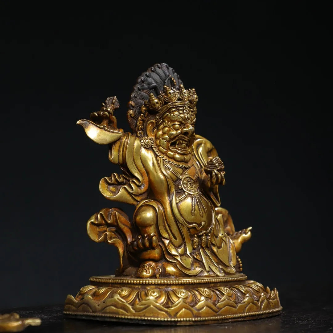 7"Tibet Temple Collection Old Purple Bronze Gilded genuine gold Cinnabar Vajrapani Buddha Backlight Worship Hall Town house