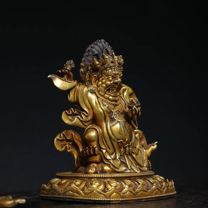 7"Tibet Temple Collection Old Purple Bronze Gilded genuine gold Cinnabar Vajrapani Buddha Backlight Worship Hall Town house