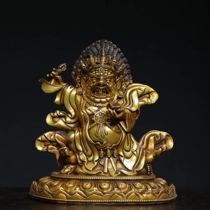 7"Tibet Temple Collection Old Purple Bronze Gilded genuine gold Cinnabar Vajrapani Buddha Backlight Worship Hall Town house