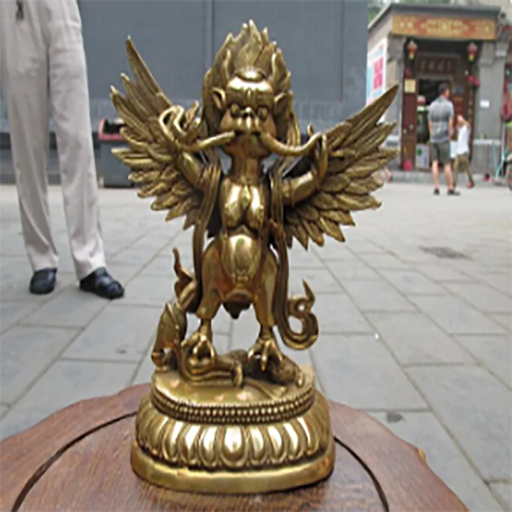 7"Tibet Tibetan Refined Pure Brass Garuda Bird God Tantric Buddha Statue statues garden decoration