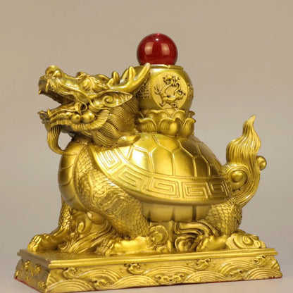 7"Tibetan Temple Collection Old Brass Mosaic Gem Dragon Turtle Statue Divine Beast Amass wealth Ornaments Town house Exorcism