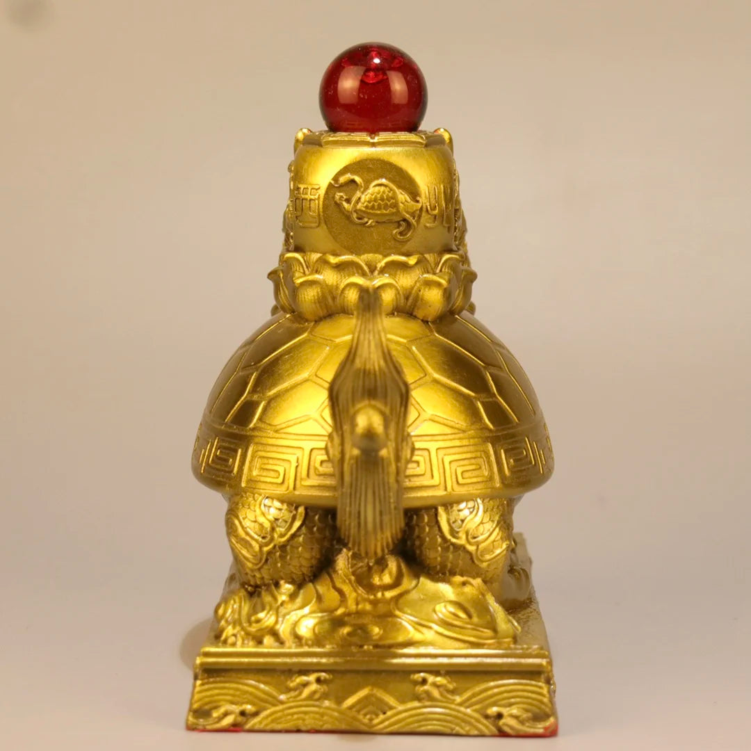7"Tibetan Temple Collection Old Brass Mosaic Gem Dragon Turtle Statue Divine Beast Amass wealth Ornaments Town house Exorcism