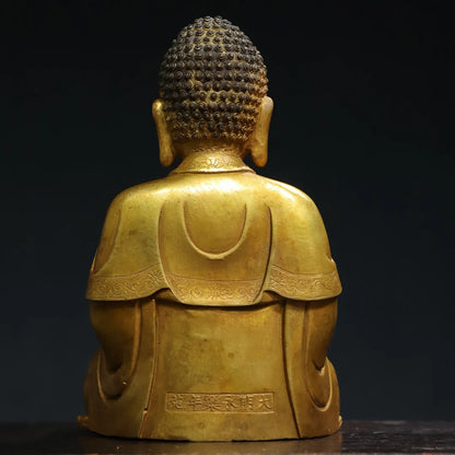 7"Tibetan Temple Collection Old Bronze Cinnabar Gilding Amitabha Buddha Baby Buddha Shakyamuni Worship Hall Town house