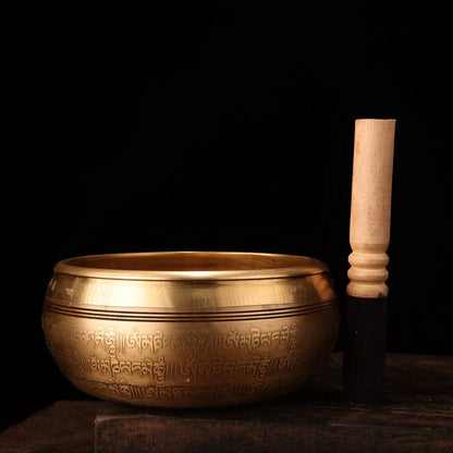 7"Tibetan Temple Collection Old Bronze Gilt Buddhist scriptures Shakyamuni Buddha sound bowl prayer bowl Town House Exorcism