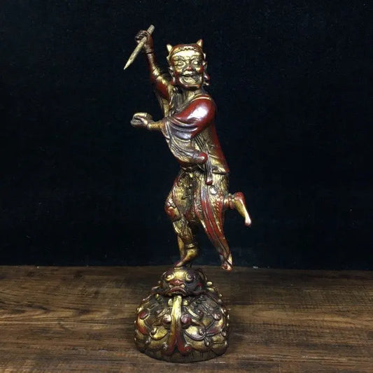 7"Tibetan Temple Collection Old Bronze Kuixing point fight statue Symbol Scholar Kuixing Point Fight Worship Hall